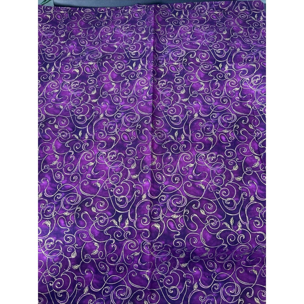 Robert Kaufman Fusions Cotton Quilting Sewing Fabric Purple Gold Metallic Scroll